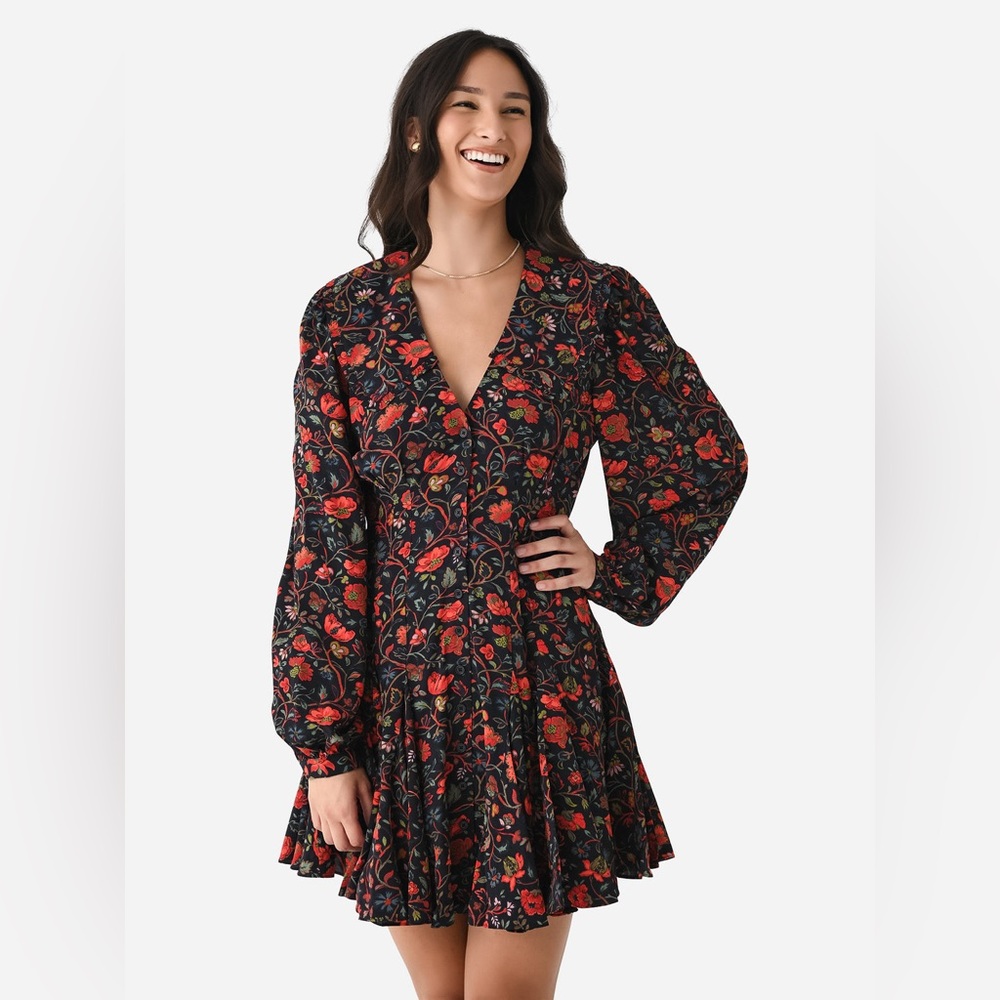 New! Rhode Wendy Dress in Black Vichy Rose Mini